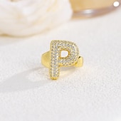 cheap Gifts-Personalized Letter Ring, Gift for Mom, 18K Gold Plated Adjustable Ring, Copper with Zircon, Open Band Initial Ring, Elegant and Stylish Jewelry for Women