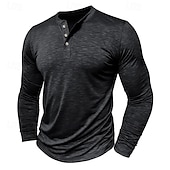 cheap Casual Henley Tee-Men&#039;s Henley Shirt Tee Top Long Sleeve Solid Color Fashion Daily Buttons Henley Outdoor Street Causal Summer Army Green Black White Henley T-Shirt