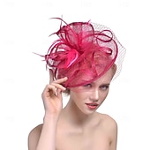 levne Fascinátory a klobouky-Fascinátory Organza Baret 30. léta Se širší krempou Dovolená Čajový dýchánek Kentucky Derby Dostih Dámský den Elegantní Vinobraní Jednoduchý S Peří Čistá Barva Přílba Pokrývky Hlavy