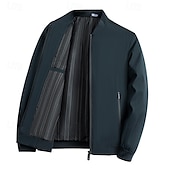 お買い得  男性用エリートアウターウェア-男性用 軽量ジャケット フォーマル オフィス ジッパーを閉める 春 春 &amp; 秋 中性 日常 ネイビーブルー アーミーグリーン ジャケット