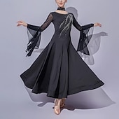 billige Standard ballroom-Ballroom-dans Kjole Krystall / Rhinstein Tvinning Dame Ytelse Trening Langermet Netting Melkefiber