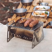 abordables Cuisine de camping-Barbecue pliant au charbon de bois, trous de ventilation faciles à installer en acier inoxydable, gril pliable pour les fêtes