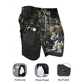 baratos Calções de Banho Masculinos-Homens Bermuda de Surf Shorts de Natação Calção Justo de Natação Côr Camuflagem Secagem Rápida Respirável Com Cordão Cintura elástica 2 em 1 Férias Praia Havaiana Casual Verde