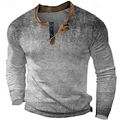 baratos Geométrico-Homens Gráfico Gradiente Camisa Waffle Henley Estilo casual Estilo Clássico Manga Longa Impressão 3D Moda Designer Básico Ao ar livre Diário Primavera &amp; Outono Azul Laranja Marron Cinzento Henley