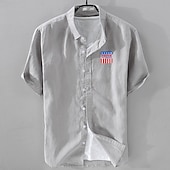preiswerte Business Casual-Herren Leinenhemd Freizeithemd Baumwoll-Leinen-Hemd Knopfhemd Muster Urlaub Straße Weiß Dunkelmarine Himmelblau Aprikose Kurzarm Revers Sommer Bekleidung Button-Down