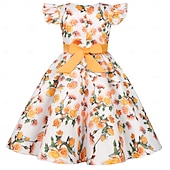 cheap Casual Dresses-Kids Girls&#039; Party Dress Graphic Sleeveless Special Occasion Princess Polyester Party Dress Summer Spring kids Yellow Wine Blue