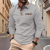 billiga Klassisk pikétröja för män-Herr Golftröja Golf pikétröjor Arbete Ledigt Kavajslag Långärmad Grundläggande Modern Rutig Lappverk Knappar Vår &amp; Höst Normal Rödvin Svart Vit Grå Golftröja