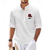 economico camicie casual da uomo-Per uomo Camicia popover Camicia Estiva Camicia casual Camicia da Spiaggia Camicia a maglia a nido d&#039;ape Nero Bianco Blu Azzurro cielo Grigio scuro Manica Lunga Rosa Classico Collo alla coreana Henley