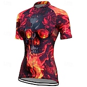 cheap Women&#039;s Jerseys-Women&#039;s Cycling Jersey Short Sleeve Bike Tee Tshirt Jersey with 3 Rear Pockets Mountain Bike MTB Breathable Quick Dry Anatomic Design Wicking Wine Red Black Red Skull Sports Clothing Apparel
