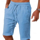 cheap Classic-Men&#039;s Shorts Linen Shorts Summer Shorts Beach Shorts Drawstring Elastic Waist Plain Comfort Breathable Knee Length Outdoor Daily Beach Fashion Classic Style Black White