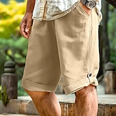 baratos Retrô-Homens Calças Capri Shorts de linho Shorts de verão Bolsos Com Cordão Cintura elástica Tecido Comprimento da panturrilha Ao ar livre Diário Para Noite Moda Roupa de rua Amarelo Azul Real Sem