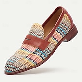 cheap Textured Weave Shoes-Men&#039;s Multicolor Woven Penny Loafers – Vintage Nylon Knit Slip-On Dress Shoes for Smart Casual Outfits