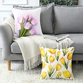 cheap Floral &amp; Plants Style-Floral Tulips Decorative Toss Pillows Cover 1PC Soft Square Couch Cushion Case Pillowcase for Bedroom Livingroom Sofa Chair Spring Summer