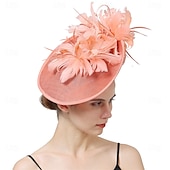 baratos Capacete de Casamento-Peça para Cabeça Sinamay Casamento Festa de Noite Elegante Casamento Com Penas Capacete Chapéu