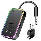 levne Bluetooth pomůcky-přenosný bluetooth vysílač lze spárovat se dvěma zařízeními současně. bluetooth 5.3 má dlouhou výdrž baterie a rgb cool osvětlení