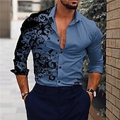 abordables Chemises habillées pour hommes-Homme Floral Chemise manche longue Mode Design Décontractées du quotidien Vacances Sortie Printemps été Col rabattu Impression 3D Bouton bas Noir Rouge Bleu Marron Vert