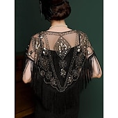 cheap Shawls &amp; Wraps-Retro Vintage Roaring 20s 1920s Scarf Wrap Shawls The Great Gatsby Flapper Girl Sequins Tassel Fringe Fancy Dress Women&#039;s Carnival Wedding Evening Party Masquerade Adults&#039; Shawl