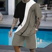 economico Set di magliette stampate da uomo-Per uomo Palma Linea 2 pezzi Set di magliette Maglietta Top estivi Manica Corta Pantaloni corti Girocollo Vacanza Casual All'aperto Vacanza Quotidiano Stampa 3D Estate Nero