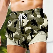 cheap Geometric Print-Men&#039;s Camouflage Lined Shorts 2 in 1 Board Shorts Swim Trunks Mid Waist Hawaiian Vacation Holiday Beach Wear Side Pockets With Compression Liner Elastic Drawstring Waist Designer Clothing Apparel