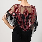 cheap Shawls &amp; Wraps-Retro Vintage Roaring 20s 1920s Scarf Wrap Shawls The Great Gatsby Flapper Girl Sequins Tassel Fringe Fancy Dress Women&#039;s Carnival Wedding Evening Party Masquerade Adults&#039; Shawl
