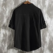 economico Casual da lavoro-Per uomo Camicia camicia di lino Maglietta informale Camicia con bottoni Camicia di cotone Liscio Da mare Hawaiano Nero Bianco Verde Manica a 3/4 A fascia Estate Abbigliamento Tasche