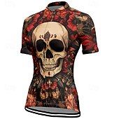 cheap Women&#039;s Jerseys-Women&#039;s Cycling Jersey Short Sleeve Bike Tee Tshirt Jersey with 3 Rear Pockets Mountain Bike MTB Breathable Quick Dry Anatomic Design Wicking Wine Red Black Red Skull Sports Clothing Apparel