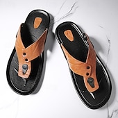 preiswerte Urlaubsandalen-Moderne Flip-Flops aus hellbraunem Kunstleder für Herren mit doppelten Aussparungen und verstellbaren Riemen – vielseitiges Schuhwerk für Komfort im Alltag