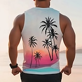 economico Canotte da palestra-Per uomo Canotta Maglietta smanicata Canottiera Maglietta senza maniche Senza Maniche Girocollo Estate Albero di Cocco Sport Moda Confortevole Stampato Casuale Spiaggia Palestra Blu Rosa Maglietta