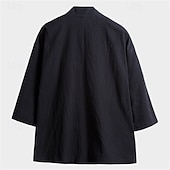 preiswerte Baumwoll-Leinenhemd-Herren Hemd leinenhemd Freizeithemd Knopfhemd Baumwollhemd Einfach Urlaub Hawaiianisch Schwarz Rote Dunkelmarine Grau Langarm Öffnung vorne Frühling &amp; Herbst Bekleidung Tasche