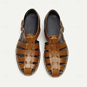 cheap Premium Leather Sandals-Men&#039;s Classic Brown Leather Fisherman Sandals - Versatile Summer Footwear for Casual Outings