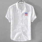 preiswerte Business Casual-Herren Leinenhemd Freizeithemd Baumwoll-Leinen-Hemd Knopfhemd Muster Urlaub Straße Weiß Dunkelmarine Himmelblau Aprikose Kurzarm Revers Sommer Bekleidung Button-Down