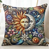 baratos estilo boho-Capa de Almofadas Decorativas Sol e Lua 1PC Mandala Boêmio Macio Quadrado Capa de Almofada para Quarto Sala de Estar Sofá Cadeira