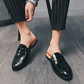 billiga Tillfällig-klassiska vita mule loafers i konstläder för män - snygga slip-on skor för affärscasual och formella evenemang