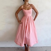 abordables Robes de Diplôme-Femmes Robe Midi Robe Blanche Robe de remise des diplômes Robe Nuisette Mode Moderne Anniversaire Remise des Diplômes Date Coupe régulière Uni Sans manches Bretelles spaghetti Blanche Rose Claire