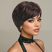 abordables Pelucas sintéticas de moda-Pelucas sintéticas Recto Heterosexual Corte asimétrico Flequillo recto Hecho a Máquina Peluca 10 pulgadas A1 Pelo sintético Mujer Fresco Clásico Cómodo Múltiples colores
