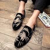 abordables Chaussures sans lacets &amp; mocassins-chaussures de bal pour hommes - mocassins en velours noir avec motif de blé brodé doré pour les occasions formelles