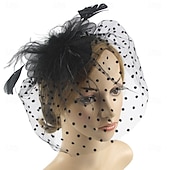 levne Fascinátory-Fascinátory Polyester 30. léta Se širší krempou Závojový klobouk Čajový dýchánek Kentucky Derby Dostih Dámský den koktejl Elegantní Vinobraní Jednoduchý S Peří MiniSpot Přílba Pokrývky Hlavy