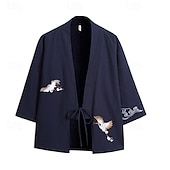 cheap Business Casual-Men&#039;s Shirt Linen Shirt Casual Shirt Cotton Shirt Bird Vacation Holiday Black Wine Navy Blue Gray Long Sleeve V Neck Summer Clothing Apparel Embroidered