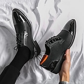 economico Formale-scarpe oxford da uomo in pied de poule bianco e nero con dettagli in vernice, elegante design con lacci per eventi formali alla moda