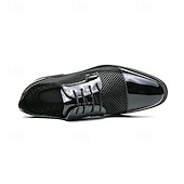 economico Formale-scarpe oxford da uomo in pied de poule bianco e nero con dettagli in vernice, elegante design con lacci per eventi formali alla moda