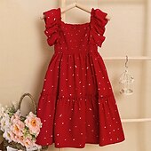 cheap Casual Dresses-Kids Girls&#039; Dress Polka Dot Sleeveless Outdoor Casual Ruched Fashion Adorable Polyester Above Knee Casual Dress A Line Dress Polka Dot Dress Summer Spring 4 years+ Red