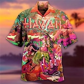 voordelige Retro Vintage Print-Voor heren Brief Tribal Landschap Overhemd Hawaiiaans overhemd Kampshirt Korte mouw Overhemd Strijkijzer Modieus Ontwerper Casual Straat Casual Dagelijks Geel Paars Oranje S M L