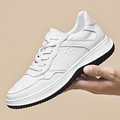 preiswerte Lässig-klassische weiße Leder-Sneaker für Herren mit dezenten Nähten – vielseitiges Schuhwerk für den Alltag und Freizeitausflüge