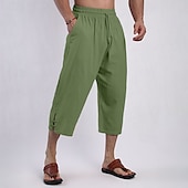 billiga Klassisk-Herr Capribyxor Shorts Linne Shorts Sommarshorts Beach Shorts Snörning Elastisk midja Slät Komfort Andningsfunktion Vadlängd Utomhus Dagligen Strand Mode Klassisk Stil Svart Rodnande Rosa