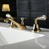 abordables Robinets LED-Robinet lavabo - Séparé Plaqué Diffusion large Deux poignées trois trousBath Taps