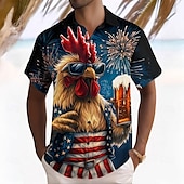 billige Dyremønster-Herre Amerikansk amerikansk flagg Dama Morsom Skjorte Uformell skjorte Skjorte med knapper Kortermet Fashion Casual utendørs Feriereise Gateklær Sommer Vår Aftæpning 3D-utskrift krage skjorter Svart