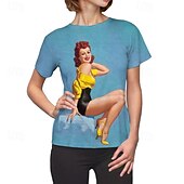 お買い得  トップス-Ｔシャツ(21) レトロポスター レトロガール グラフィック柄 用途 女性用 成人 マスカレード 3Dプリント バケーション パーティー