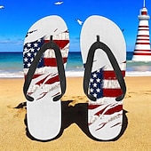 tanie Graficzne buty do druku-męskie klapki z amerykańską flagą – patriotyczne sandały w gwiazdy i paski na lato, na Dzień Niepodległości i na plażę