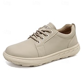 abordables Baskets-Baskets décontractées en cuir beige pour homme avec design à lacets - parfaites pour le confort au quotidien et les activités de loisirs