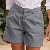 ieftine Pantaloni scurți din bumbac in-Pentru femei Pantaloni scurți inspirați din in Pantaloni Scurți Pantaloni Șic Stradă Casual Scurt Natural Simplu Fermoar Buzunar Cataramă Respirabilitate Απαλό Comfortabil Micro-elastic Stradă Ieșire